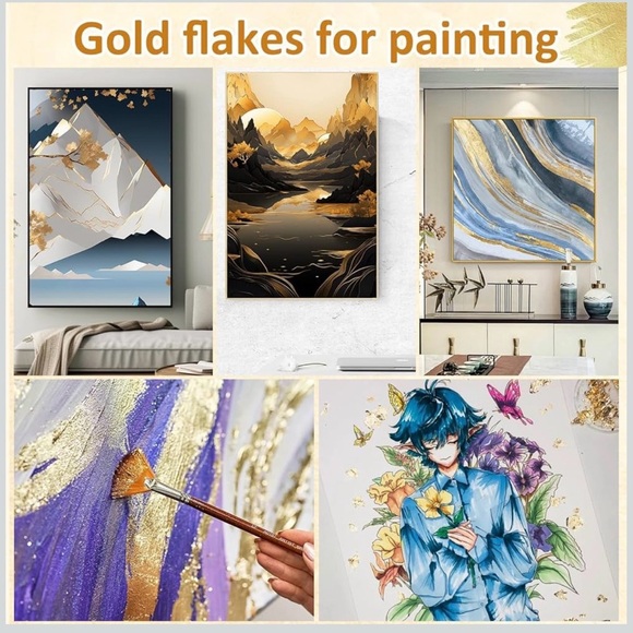 Gold Foil Flakes Set For Nail Art Jewelry Makeup Metallic Silver Cooper Crafts - Picture 16 of 17